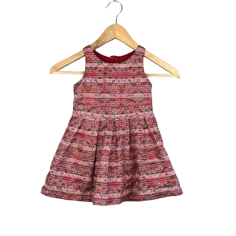 Oshkosh Toddler Girl Jumper Dress Pink Red Woven Pleated Fall Holiday Size 3T